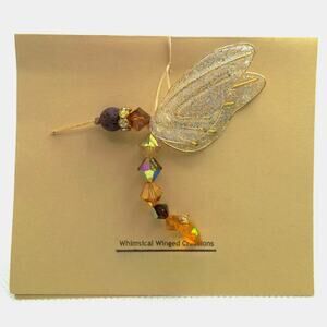 Artisan Whimsical Winged Crystal Hummingbird Pendant Suncatcher Diffuser Nature